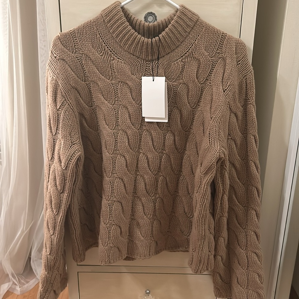 NWT Theory Mock Cable Knit Sweater PO Palomino Felted Wool Cashmere